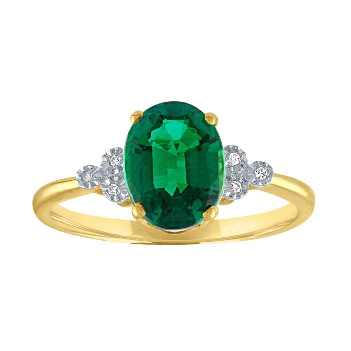 Created Oval Emerald and .018 ct. tw. Diamond Fashion Ring with Miracle Plating in 10K Yellow Gold