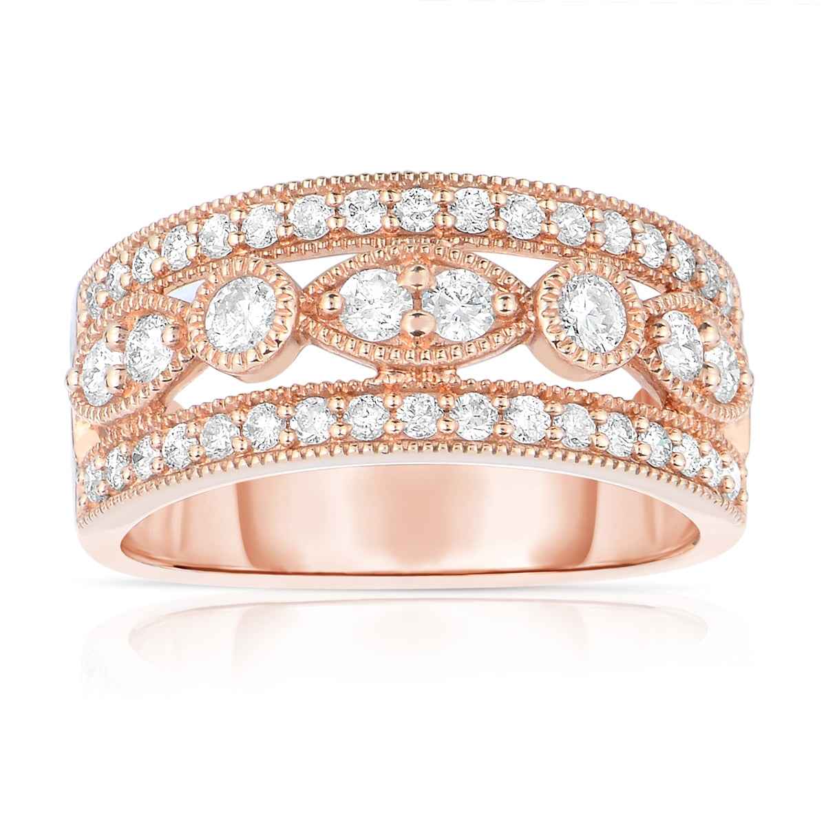 3/4 ct. tw. Diamond Fashion Ring with Milgrain Border Design in 14K Pink Gold