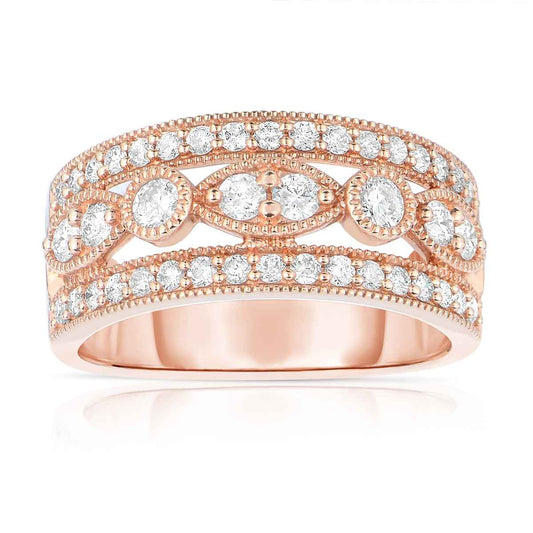 3/4 ct. tw. Diamond Fashion Ring with Milgrain Border Design in 14K Pink Gold