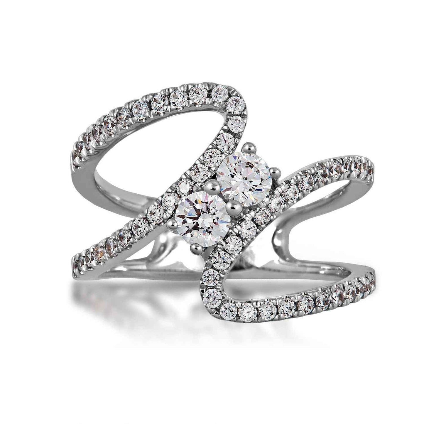 2BeLoved 7/8 ct. tw 2-Stone Diamond Anniversary Ring with Bypass Design in 14K White Gold front view