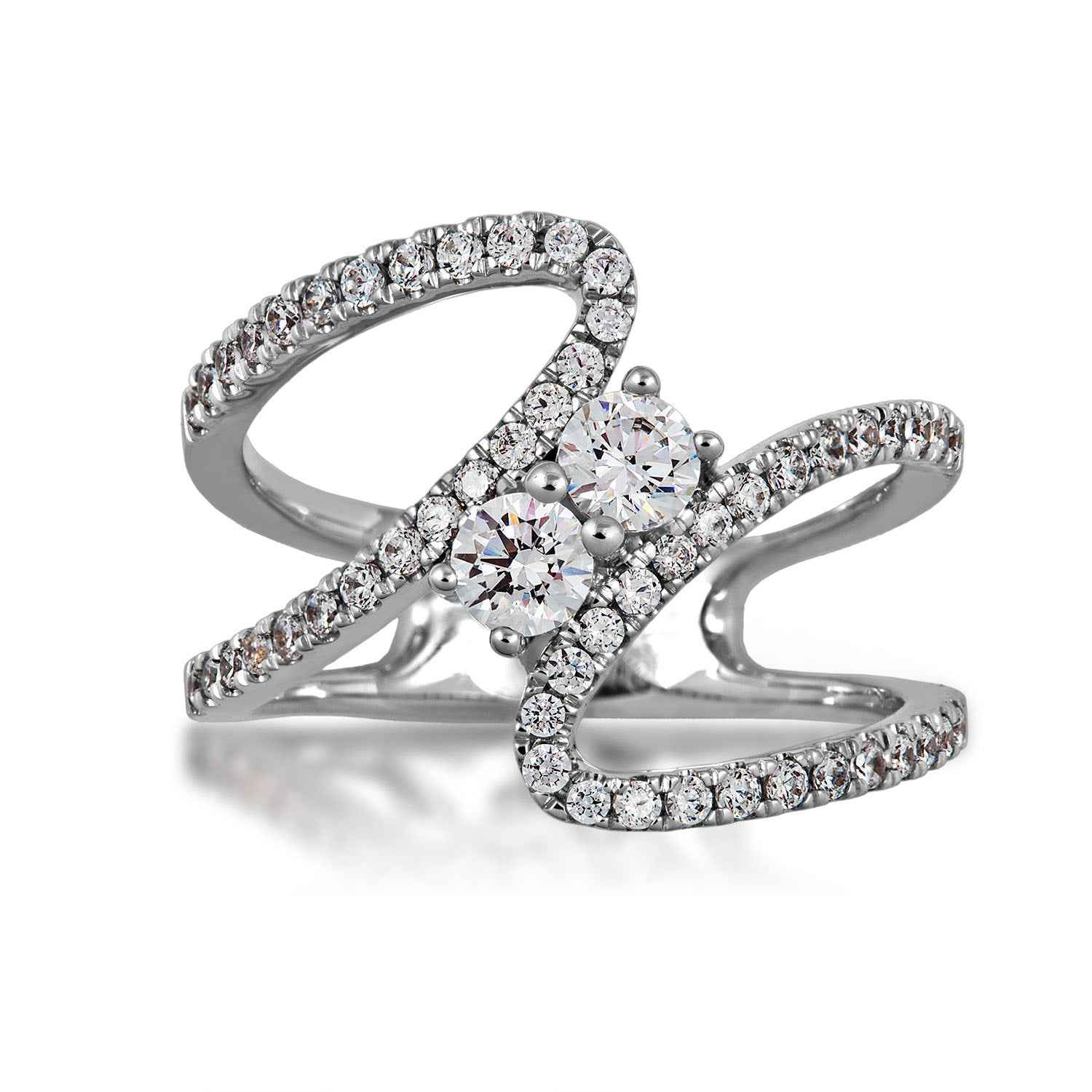 2BeLoved 7/8 ct. tw 2-Stone Diamond Anniversary Ring with Bypass Design in 14K White Gold front view