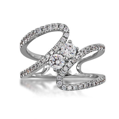 2BeLoved 7/8 ct. tw 2-Stone Diamond Anniversary Ring with Bypass Design in 14K White Gold front view