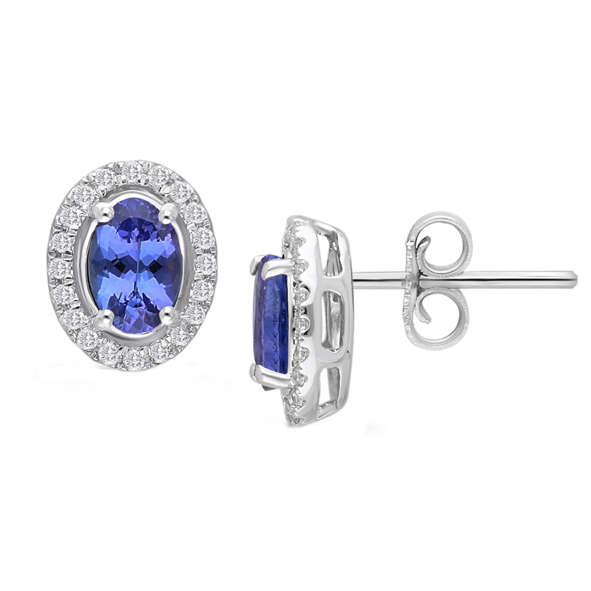 Kallati Oval Tanzanite & 1/6 ct. tw. Diamond Halo Earrings in 14K White Gold