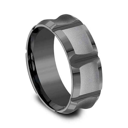 Benchmark Men's 8.0mm Wedding Band with Beveled Center Cuts in Tantalum front view