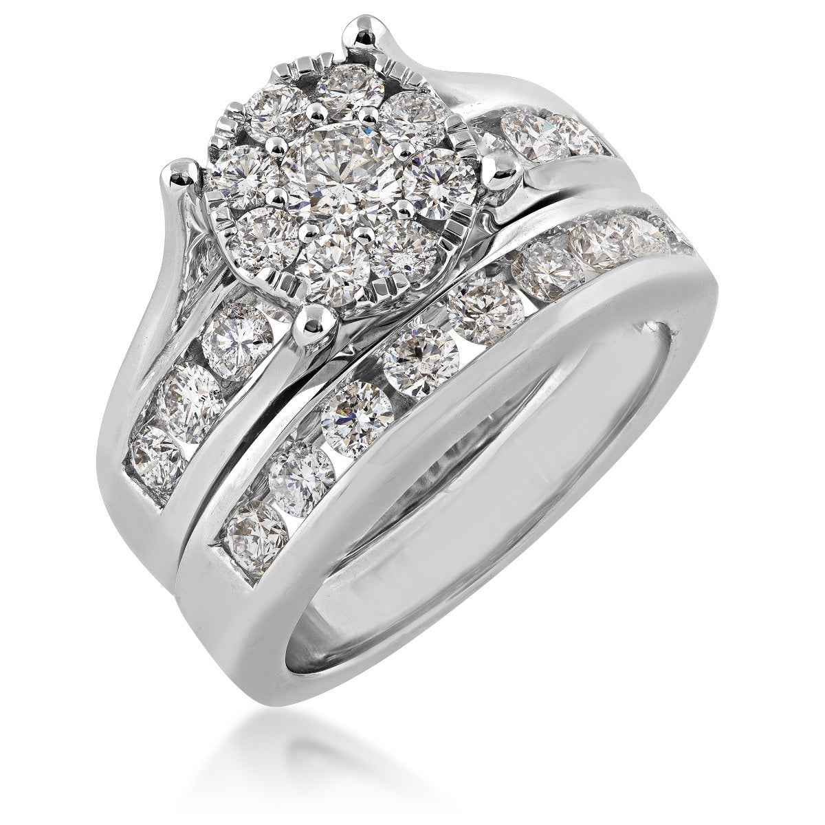 2 ct. tw. Round Cluster Diamond Wedding Set in 14K White Gold front view
