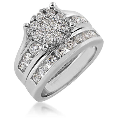2 ct. tw. Round Cluster Diamond Wedding Set in 14K White Gold front view