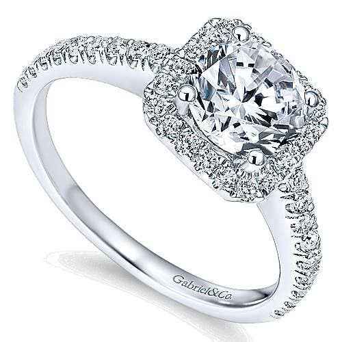 Gabriel & Co. 1/2 ct. Round Halo Semi-Mount Engagement Ring with Filigree Detailing in 14K White Gold close-up detail