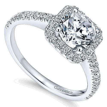 Gabriel & Co. 1/2 ct. Round Halo Semi-Mount Engagement Ring with Filigree Detailing in 14K White Gold close-up detail