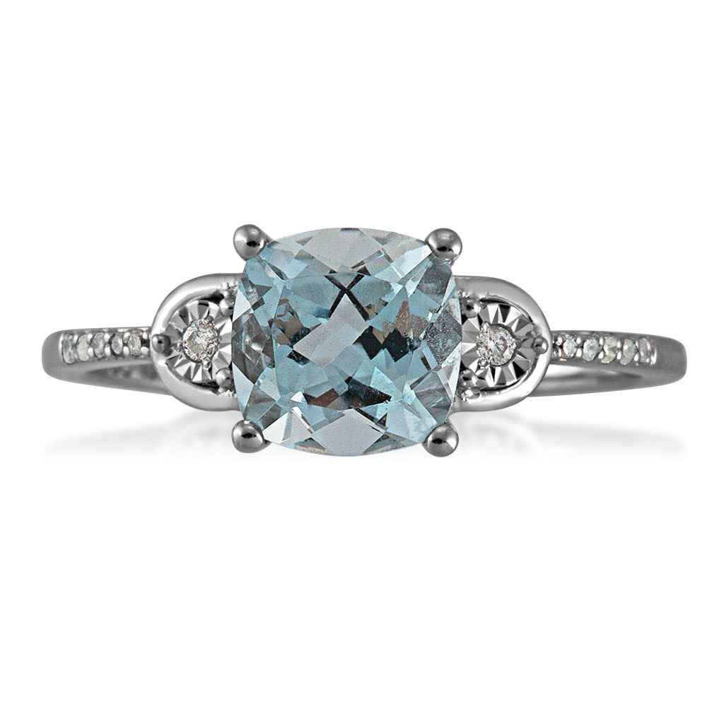Aquamarine and Diamond Ring in 10K White Gold front view