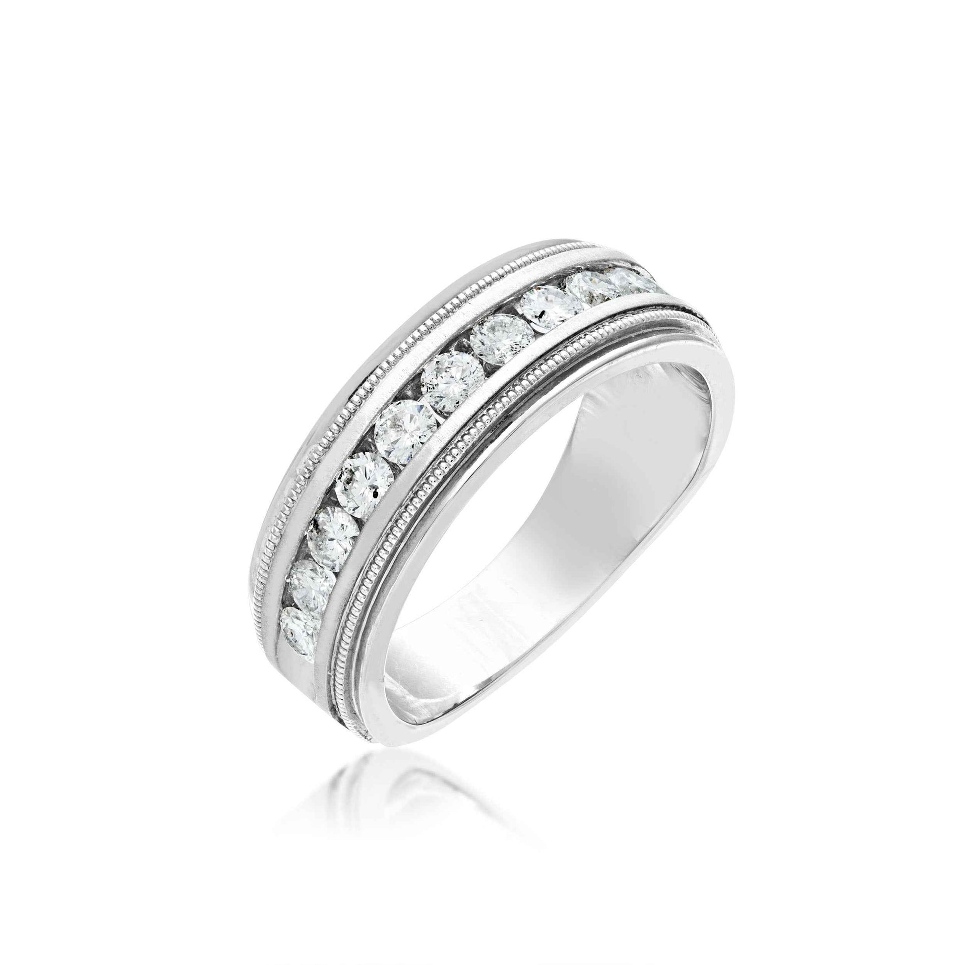 Men's 1 ct. tw. Channel-Set Diamond Wedding Ring with Milgrain Design in 14K White Gold