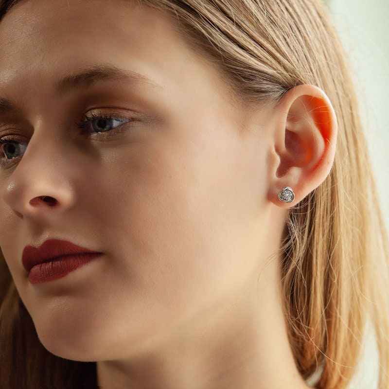 Love Knot 1/6 ct. tw. Diamond Cluster Earrings in 10K White Gold close-up detail