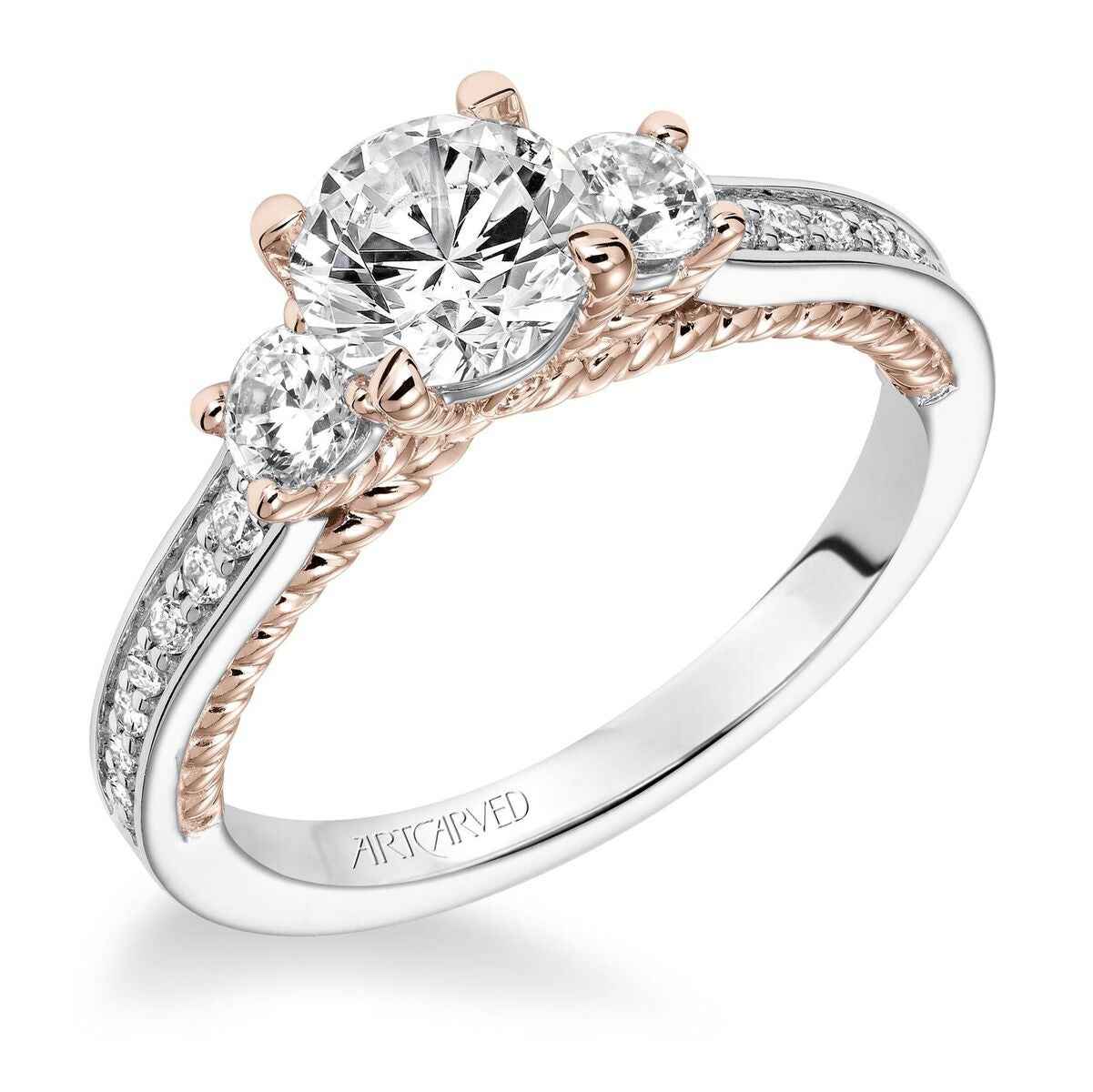Artcarved Contemporary 3/8 ct. tw. Round Diamond 3-Stone Semi-Mount Engagement Ring in Two-Tone 14K. Gold front view