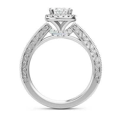 Designed With Love 1/5 ct. tw. Diamond Halo Semi-Mount Engagement Ring with Filigree & Milgrain Band in 14K close-up detail