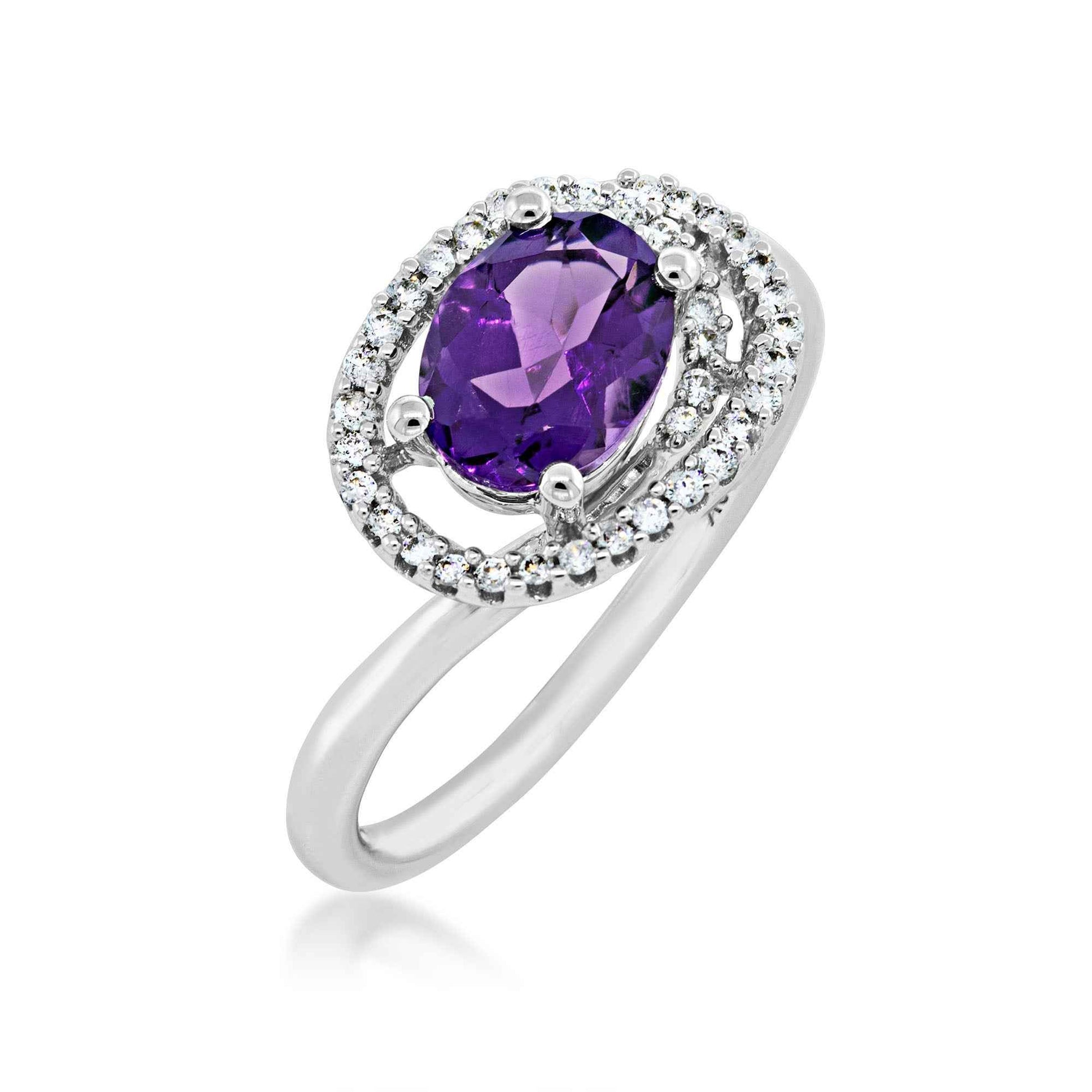 Oval Amethyst and 1/7 ct. tw. Wraparound Diamond Ring in 10K White Gold front view