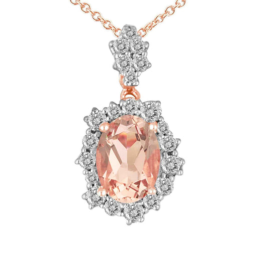 Genuine Oval Morganite Fashion Pendant with 1/4 ct. tw. Diamond Halo & Cluster Accents in 10K Pink Gold