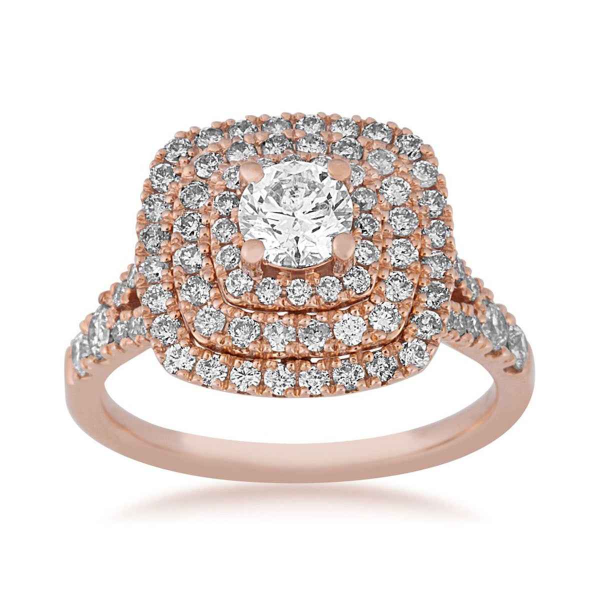 Round Brilliant Diamond triple halo Engagement Ring in Pink Gold