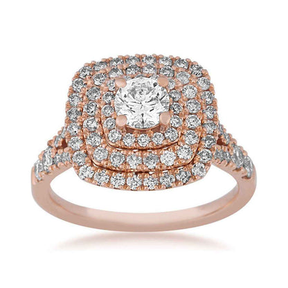 Round Brilliant Diamond triple halo Engagement Ring in Pink Gold