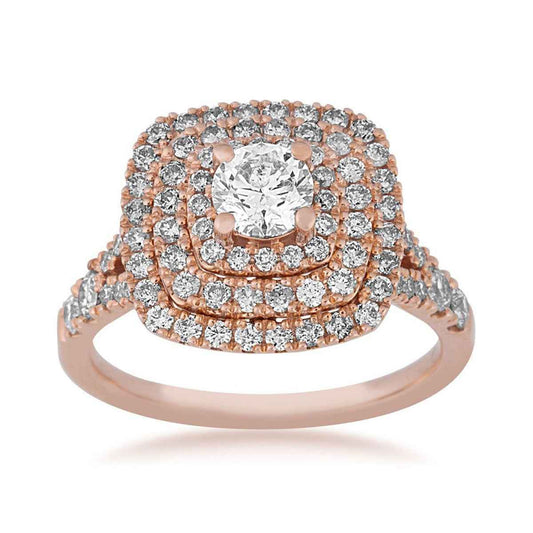 Round Brilliant Diamond triple halo Engagement Ring in Pink Gold