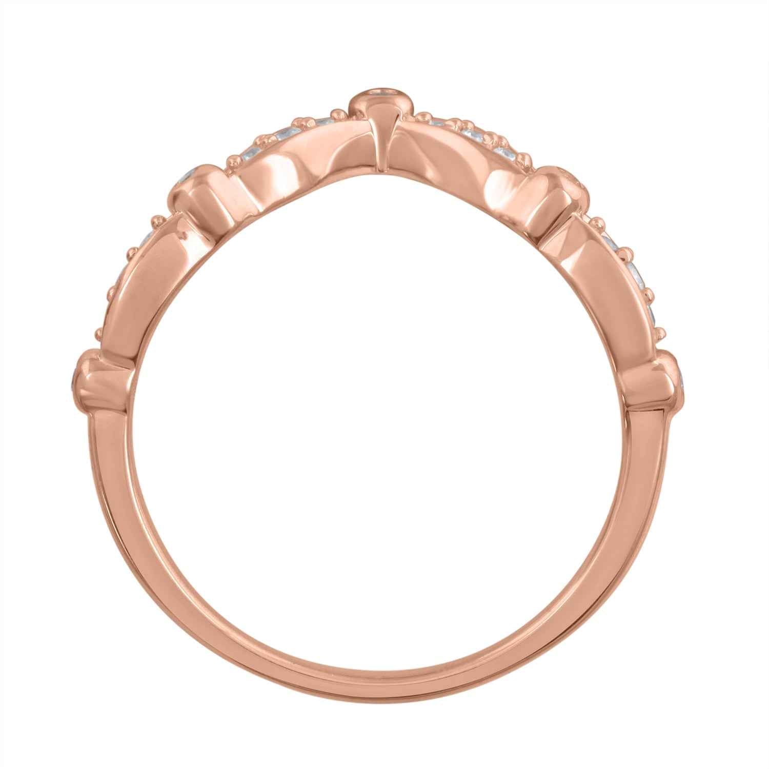 Perfect Match 1/8 ct. tw. Diamond Contoured Anniversary Band with Raised Bezel-Set Diamonds in 10K Pink Gold close-up detail