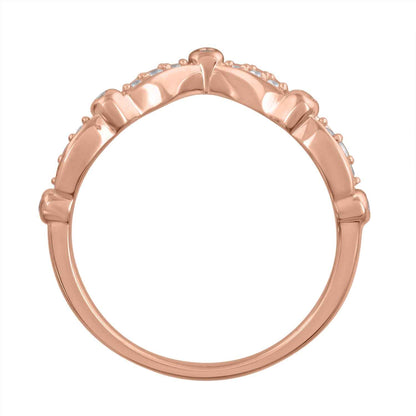 Perfect Match 1/8 ct. tw. Diamond Contoured Anniversary Band with Raised Bezel-Set Diamonds in 10K Pink Gold close-up detail