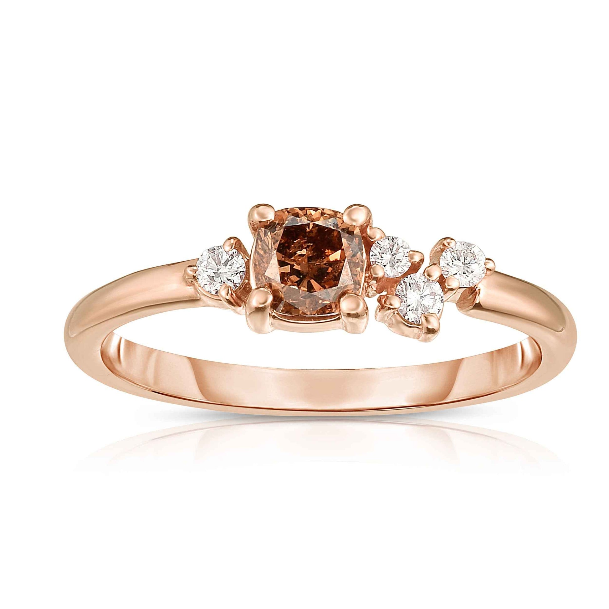 Mocha Lux 1/2 ct. tw. Cushion Cut Mocha & White Diamond Constellation Inspired Fashion Ring in 14K Pink Gold