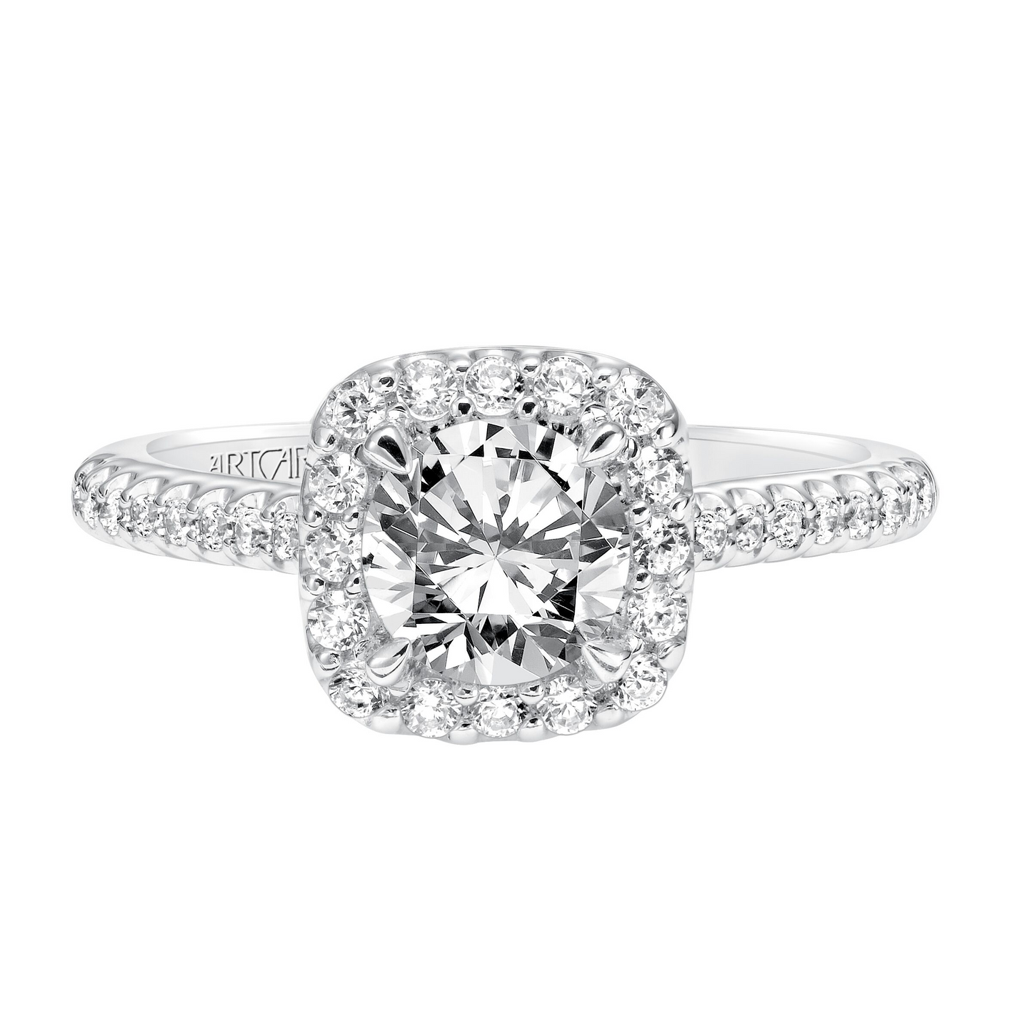 Artcarved Classic 1/2 ct. tw. Diamond Semi-Mount Engagement Ring with Halo in 14K White Gold close-up detail