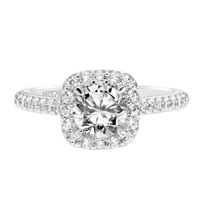 Artcarved Classic 1/2 ct. tw. Diamond Semi-Mount Engagement Ring with Halo in 14K White Gold close-up detail
