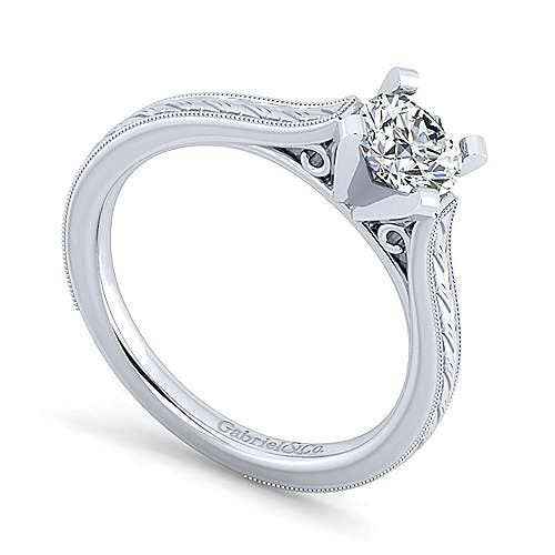 Gabriel & Co. Semi-Mount Engagement Ring with Milgrain Band Detailing in 14K White Gold close-up detail