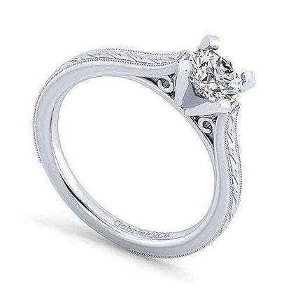 Gabriel & Co. Semi-Mount Engagement Ring with Milgrain Band Detailing in 14K White Gold close-up detail