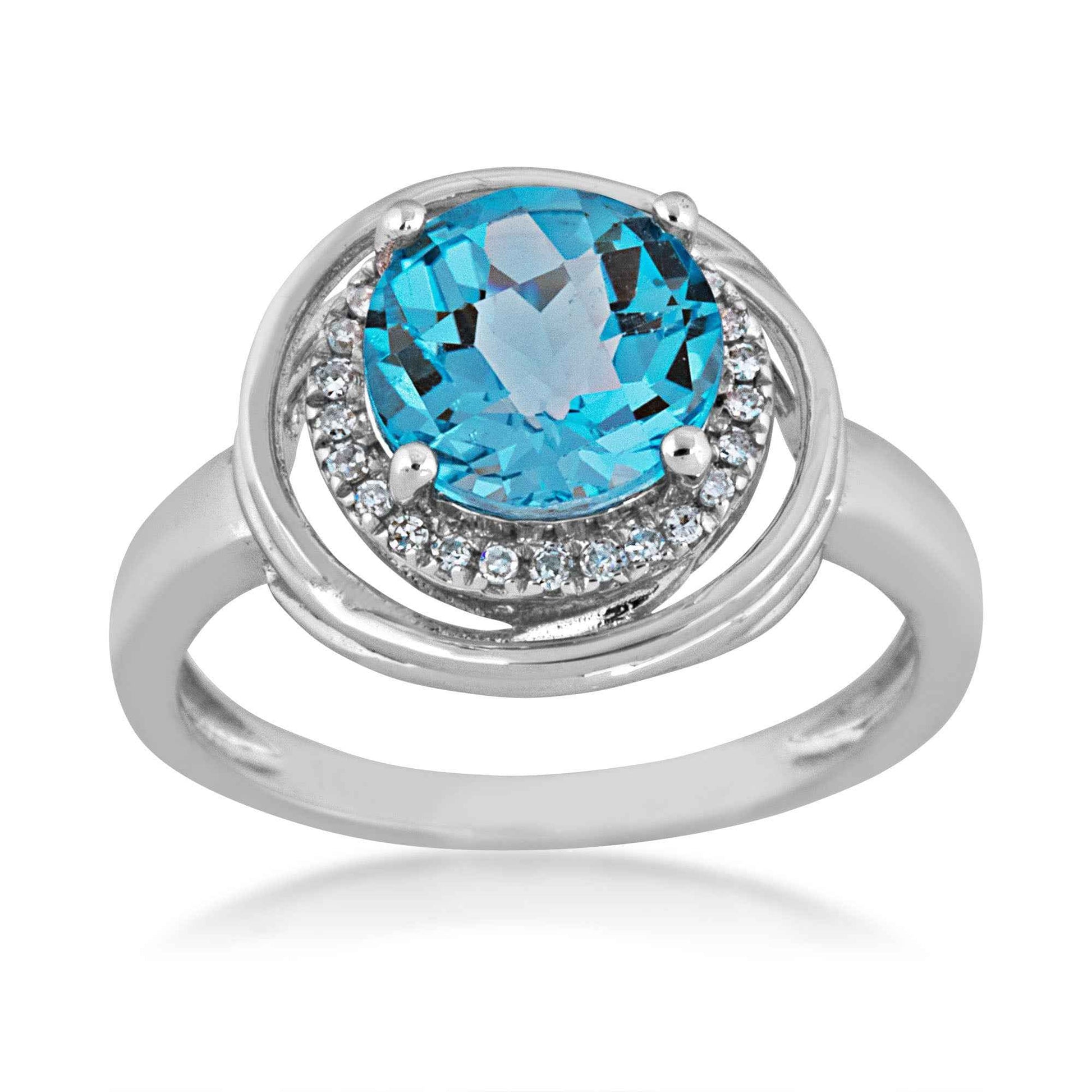 Blue Topaz and Diamond Ring in 14 Kt. White Gold front view