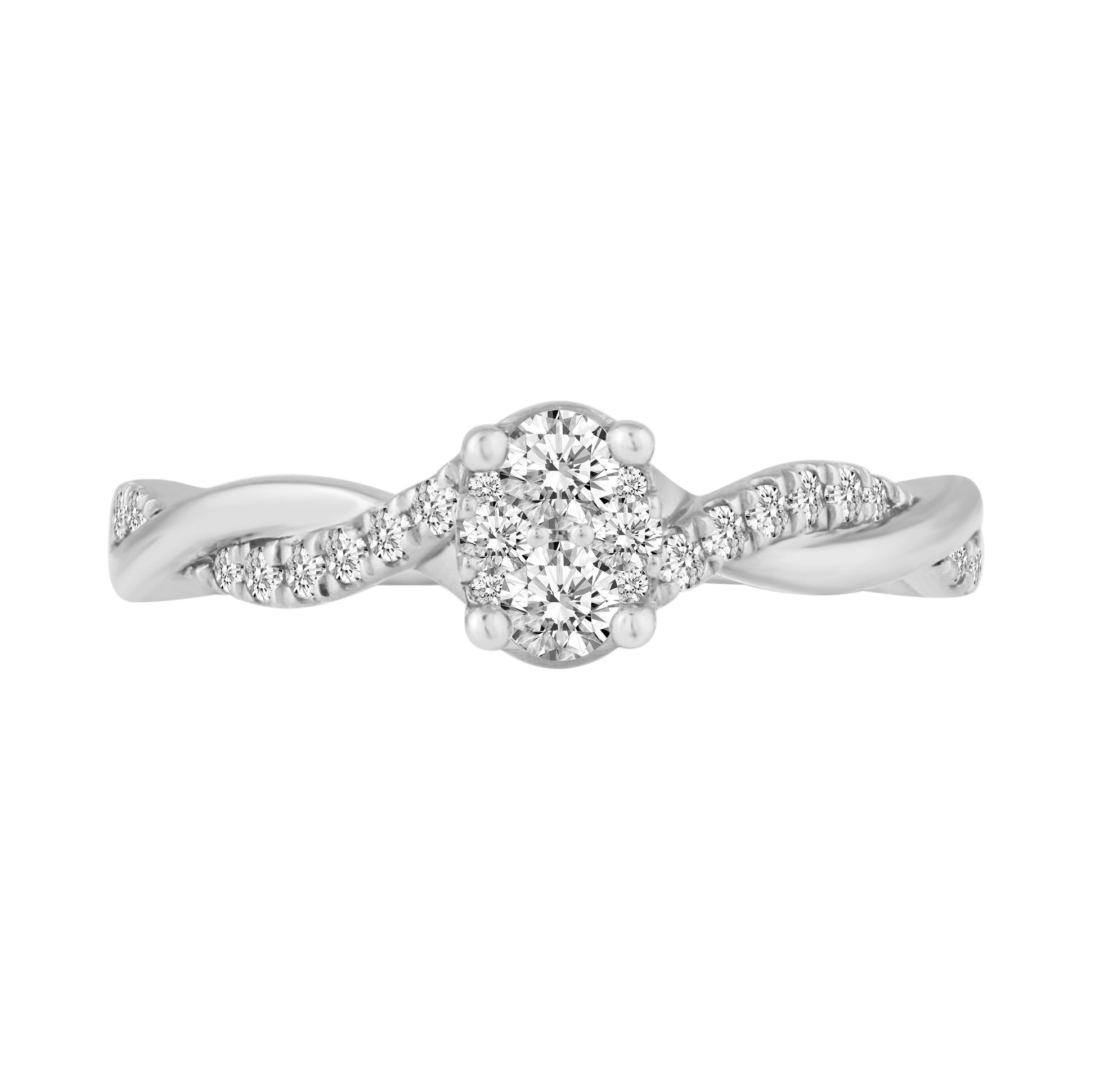 Fairytale Diamonds 1/2 ct. tw. Oval Composite Wedding Set with Twisted Gold and Diamond Band Design in 10K close-up detail