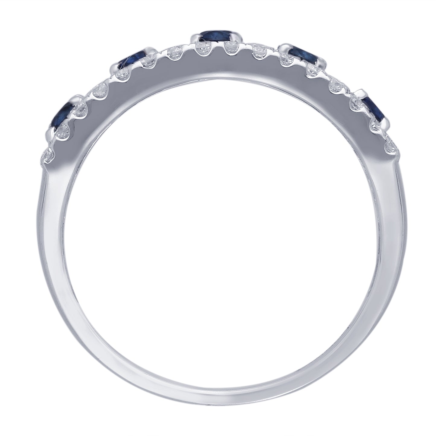 Kallati Round Sapphire & 1/2 ct. tw. Diamond Ring in 14K White Gold front view