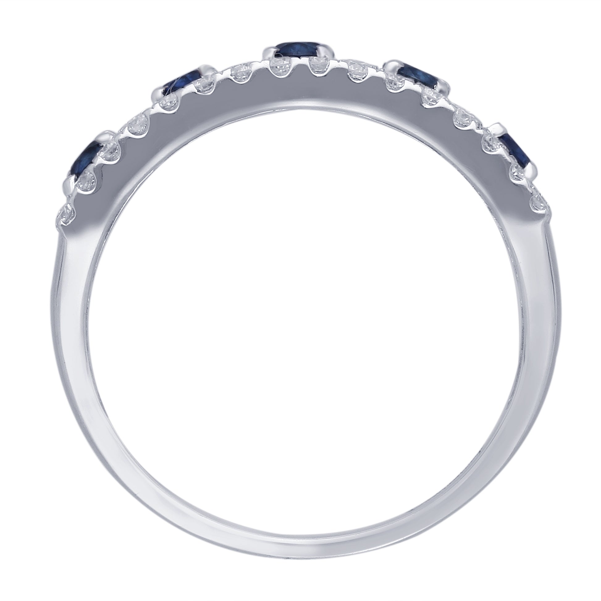 Kallati Round Sapphire & 1/2 ct. tw. Diamond Ring in 14K White Gold front view