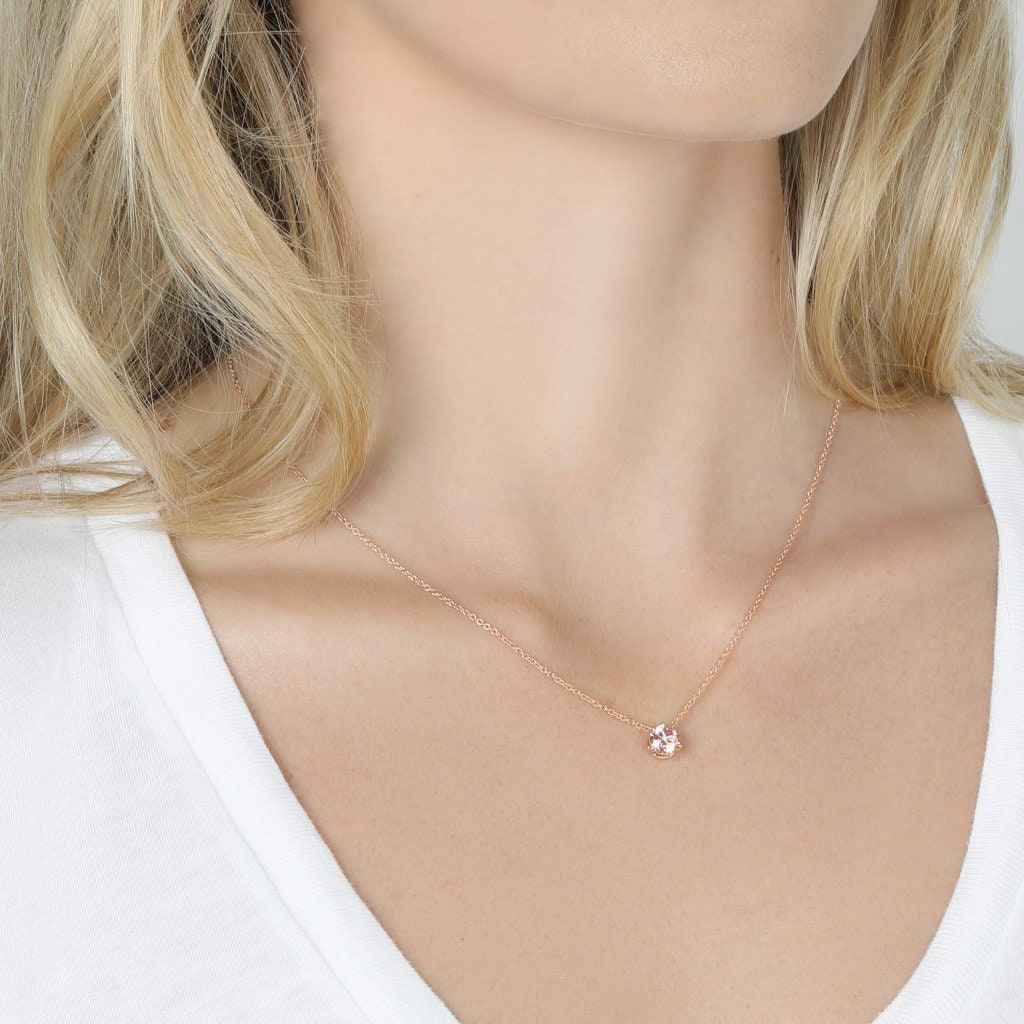 Lightbox Lab-Grown Diamond 1/2ct. Round Pink Solitaire Pendant in 10KT Rose Gold front view