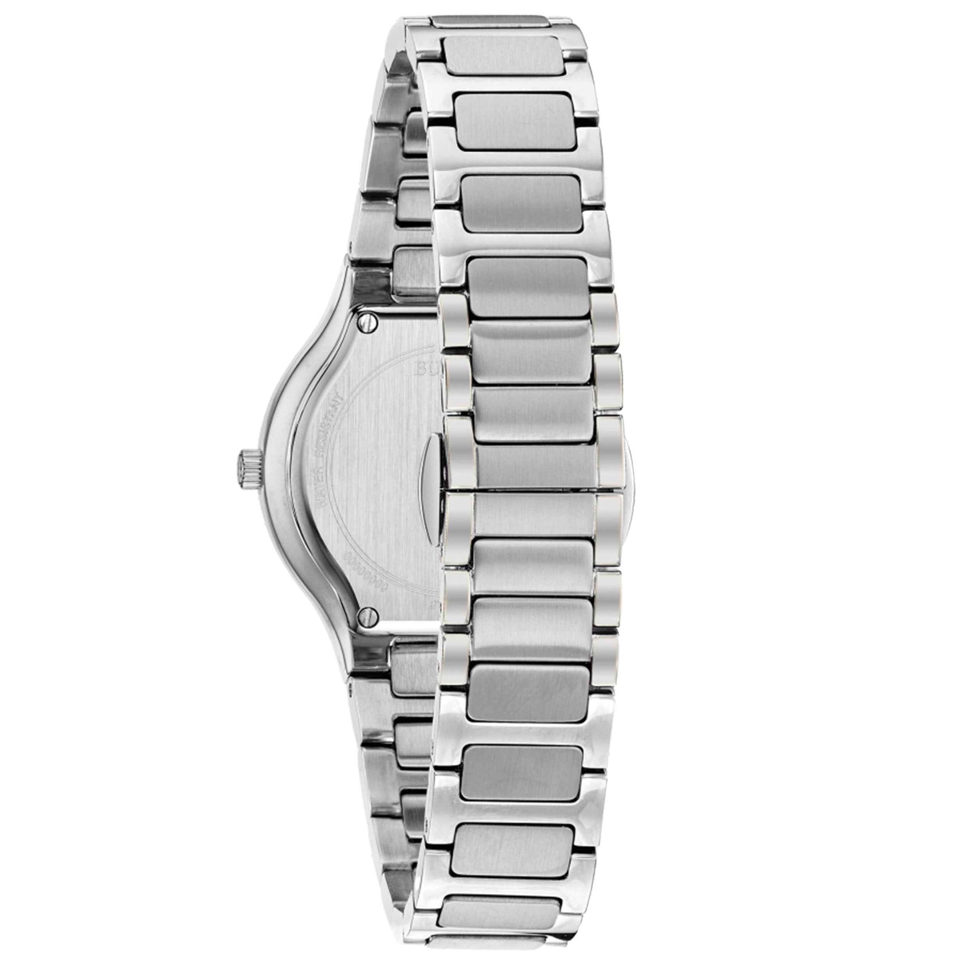 Bulova Ladies' Millennia Stainless Steel Watch with Black Mother-of-Pearl Dial and Silvertone Bracelet front view