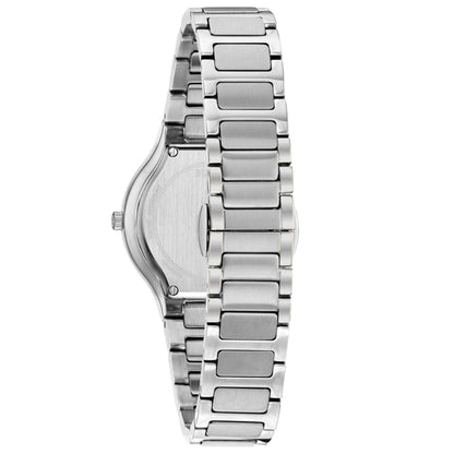Bulova Ladies' Millennia Stainless Steel Watch with Black Mother-of-Pearl Dial and Silvertone Bracelet front view