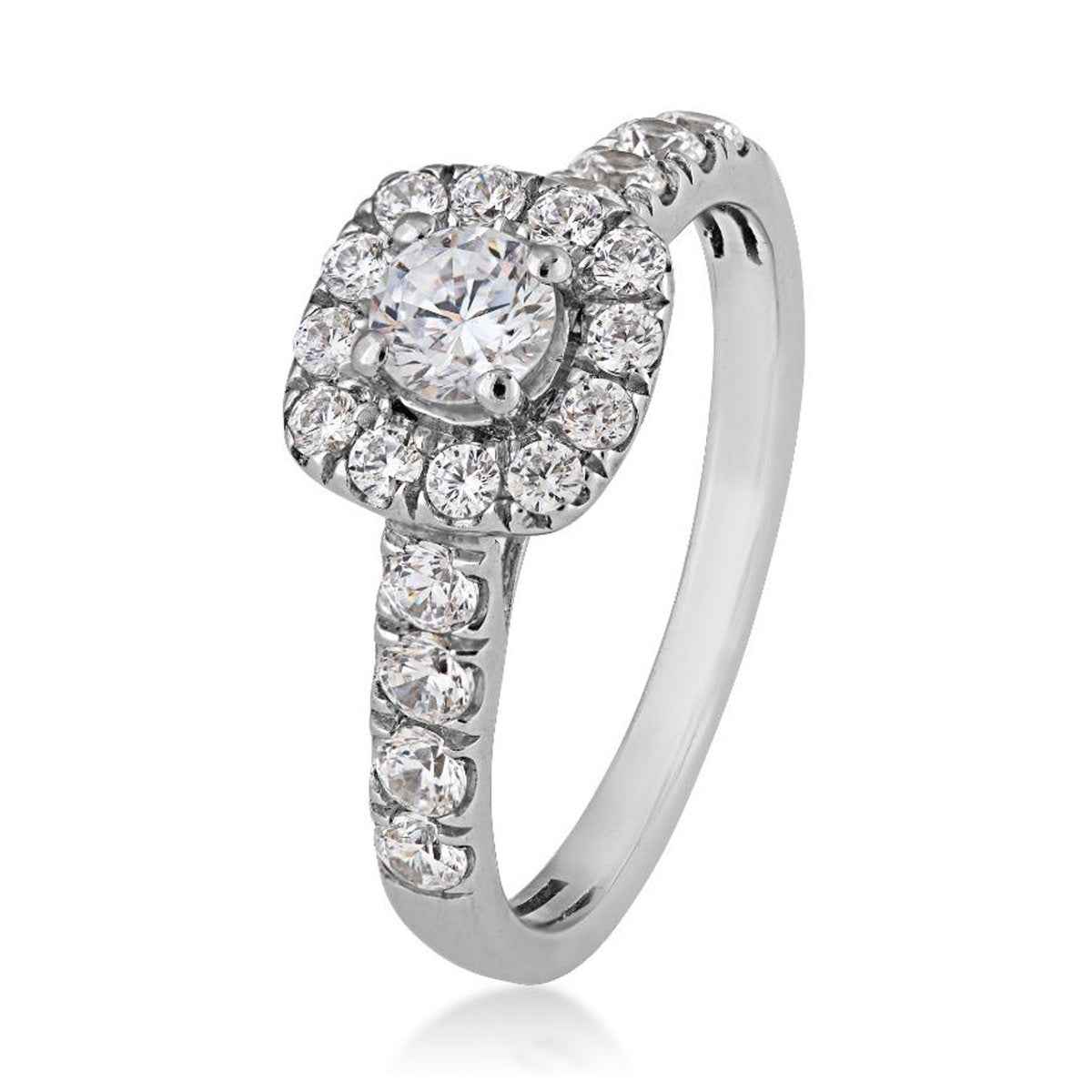 Natural 1 ct. tw. Round Diamond Halo Engagement Ring in 14K White Gold front view