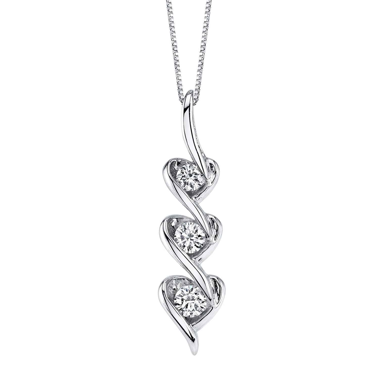 Sirena 1/3 ct. tw. Diamond 3-Heart Waterfall Fashion Pendant in 10K White Gold