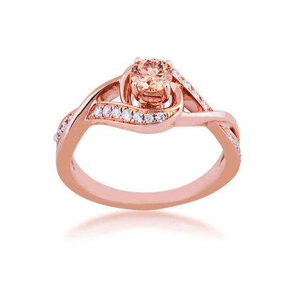 Mocha Lux 3/8 ct. tw. Round Mocha Diamond Engagement Ring with White Diamond Accented Wrap Band in 14K Pink Gold