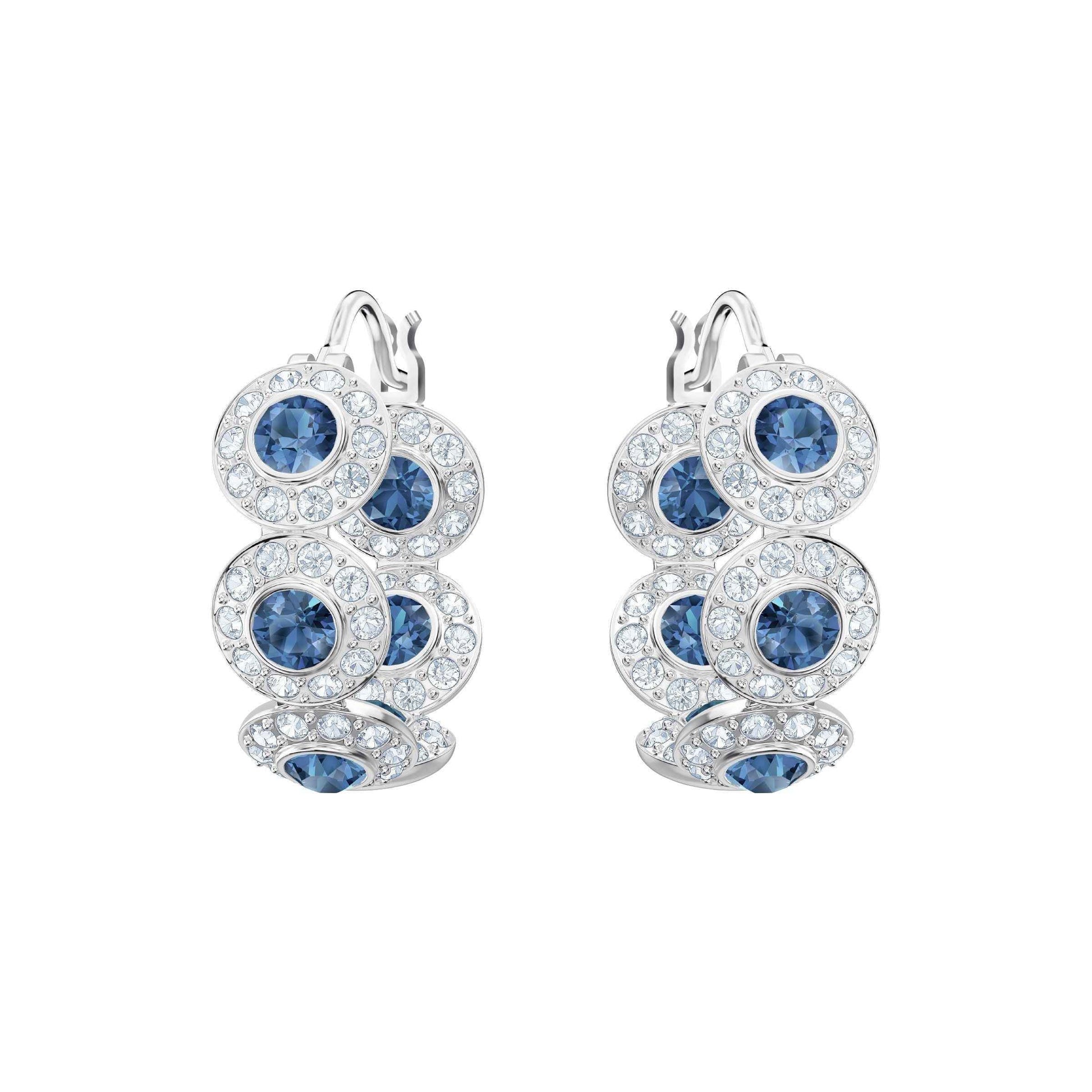 Swarovski Angelic Collection Blue and White Crystal Hoop Design Earrings in Rhodium Plating