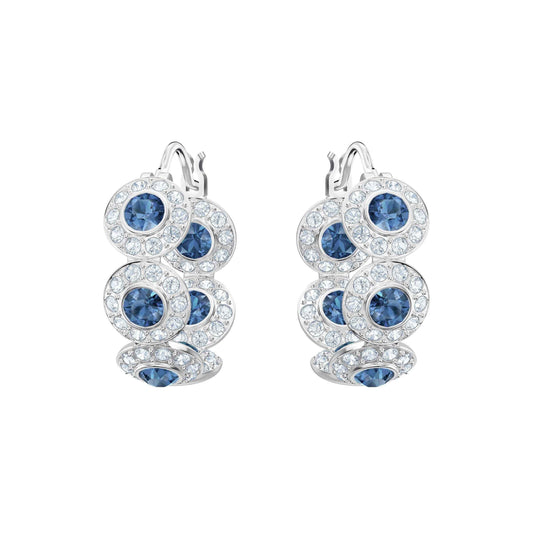 Swarovski Angelic Collection Blue and White Crystal Hoop Design Earrings in Rhodium Plating