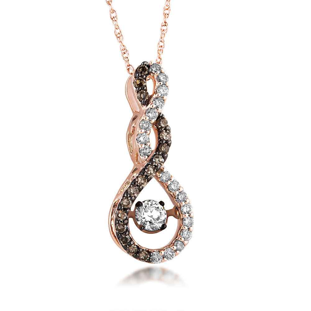 3/8 ct. tw. Round Twinkling Mocha & White Diamond Twist Pendant with Black Rhodium Plated Accent in 10K Pink Gold