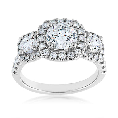 1-1/2 ct. tw Round 3 Stone Diamond Halo Engagement Ring with Split Shank Band in 14K White Gold