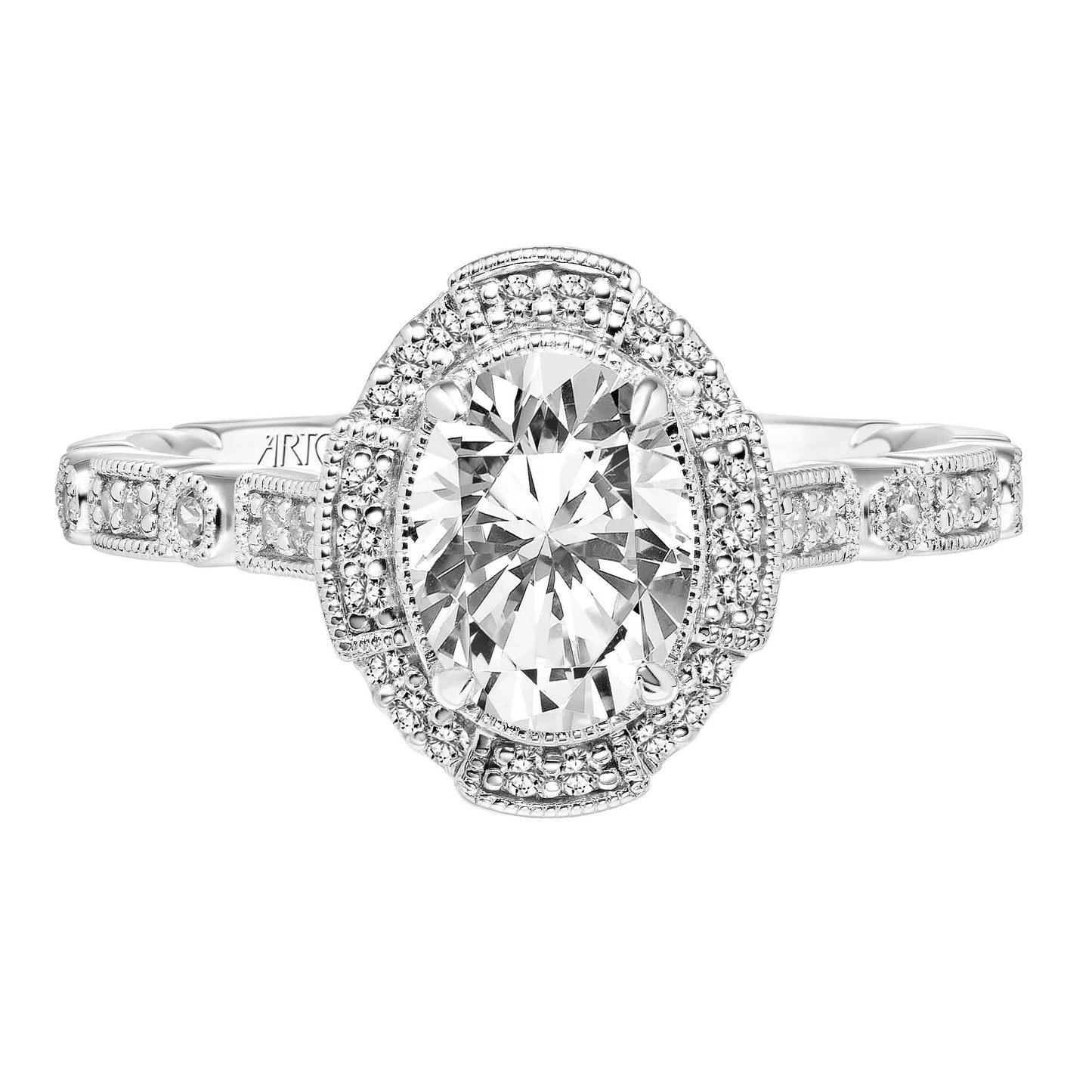 ArtCarved Vintage 1/4 ct. tw. Oval Diamond Semi-Mount Engagement Ring with Milgrain Detailing in 14K White Gold