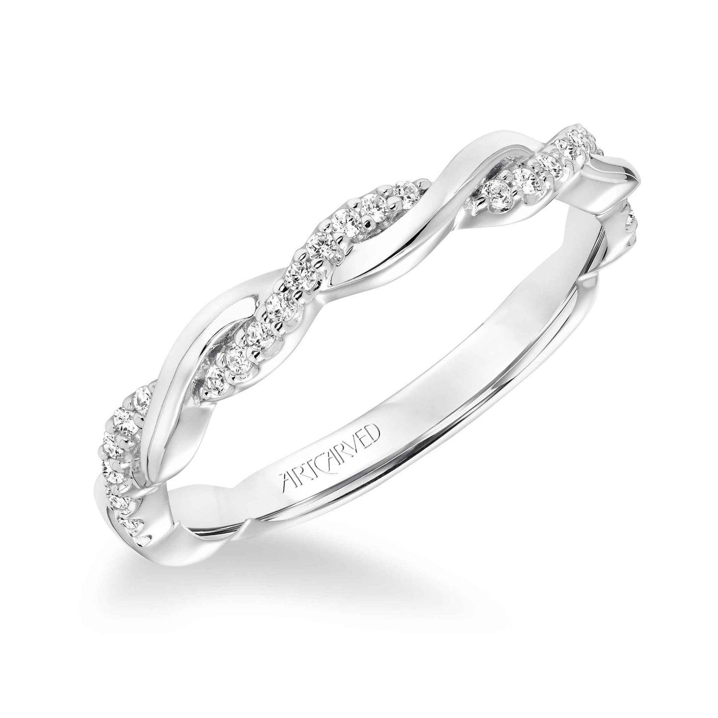 ArtCarved Contemporary 1/5 ct. tw. Diamond and Gold Twisted Wedding Band in 14K White Gold front view