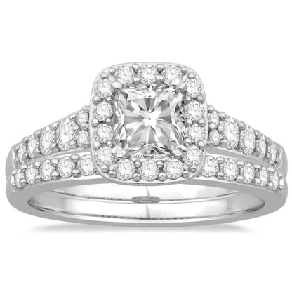 Natural 1-1/4 ct. tw. Cushion Halo Wedding Set in 14K White Gold