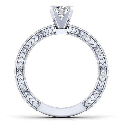 Gabriel & Co. 1/8 ct. tw. Diamond Vintage Round Semi-Mount Engagement Ring in 14K White Gold close-up detail