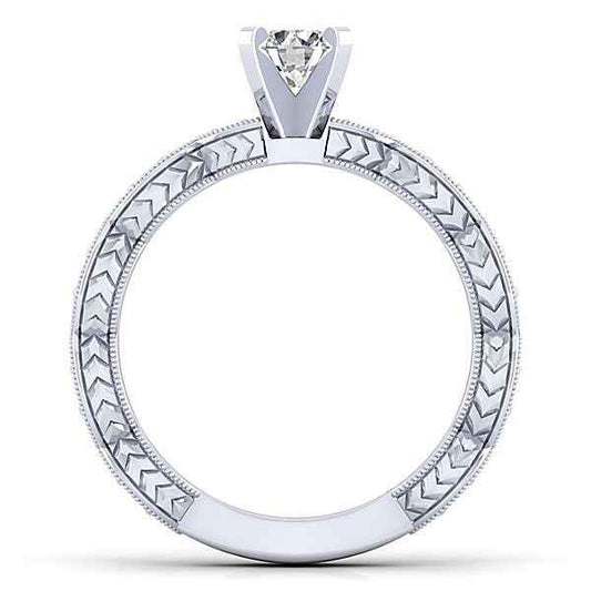 Gabriel & Co. 1/8 ct. tw. Diamond Vintage Round Semi-Mount Engagement Ring in 14K White Gold close-up detail