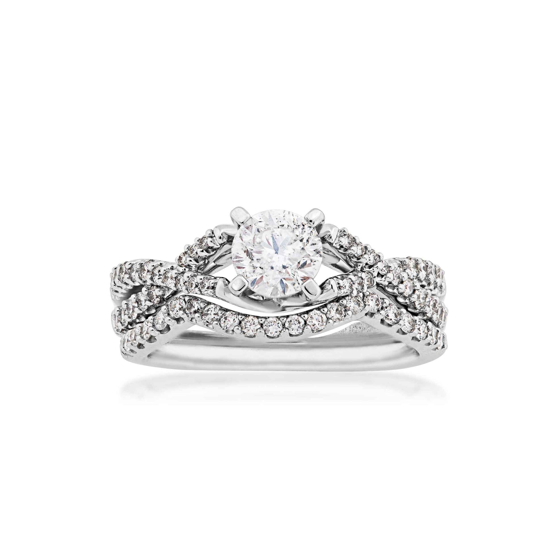 Timeless 1-1/4ct. tw. with 3/4ct. Round Brilliant center diamond in 14K white gold