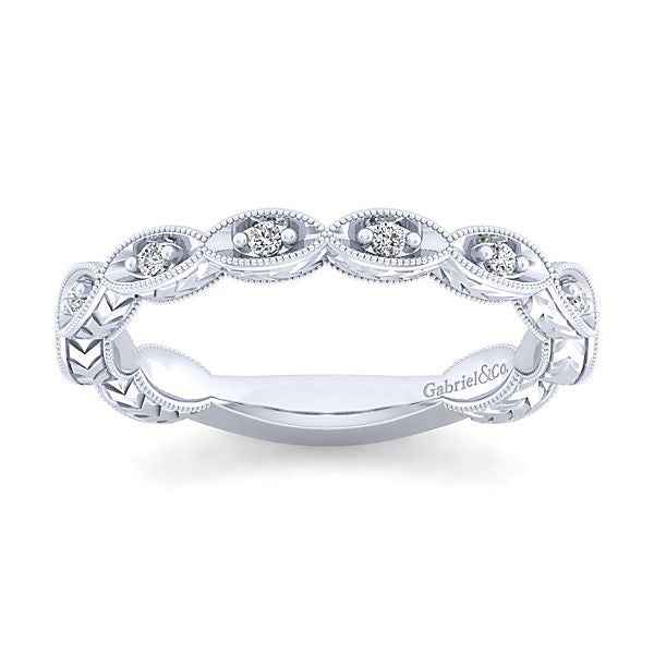 Gabriel & Co. 1/8 ct. tw. Diamond Vintage Wedding Ring in 14K White Gold